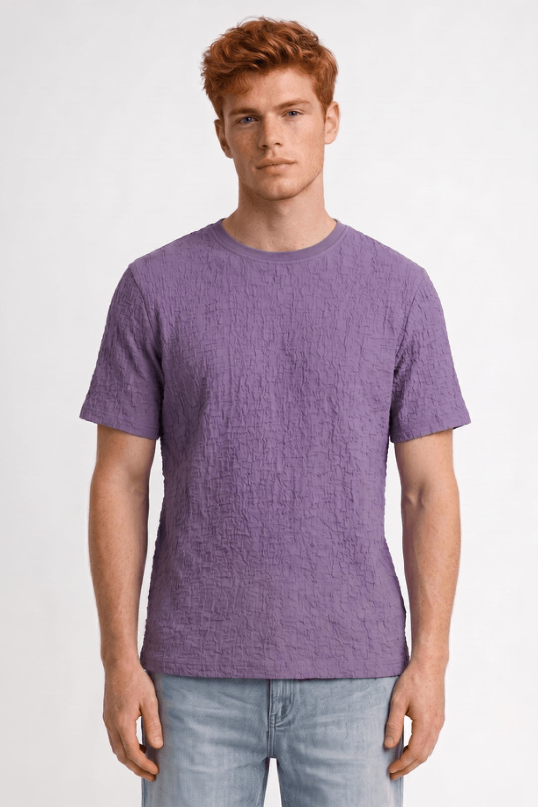 Herre Crinkle Texture T-Shirt Afslappet Crew Neck Top