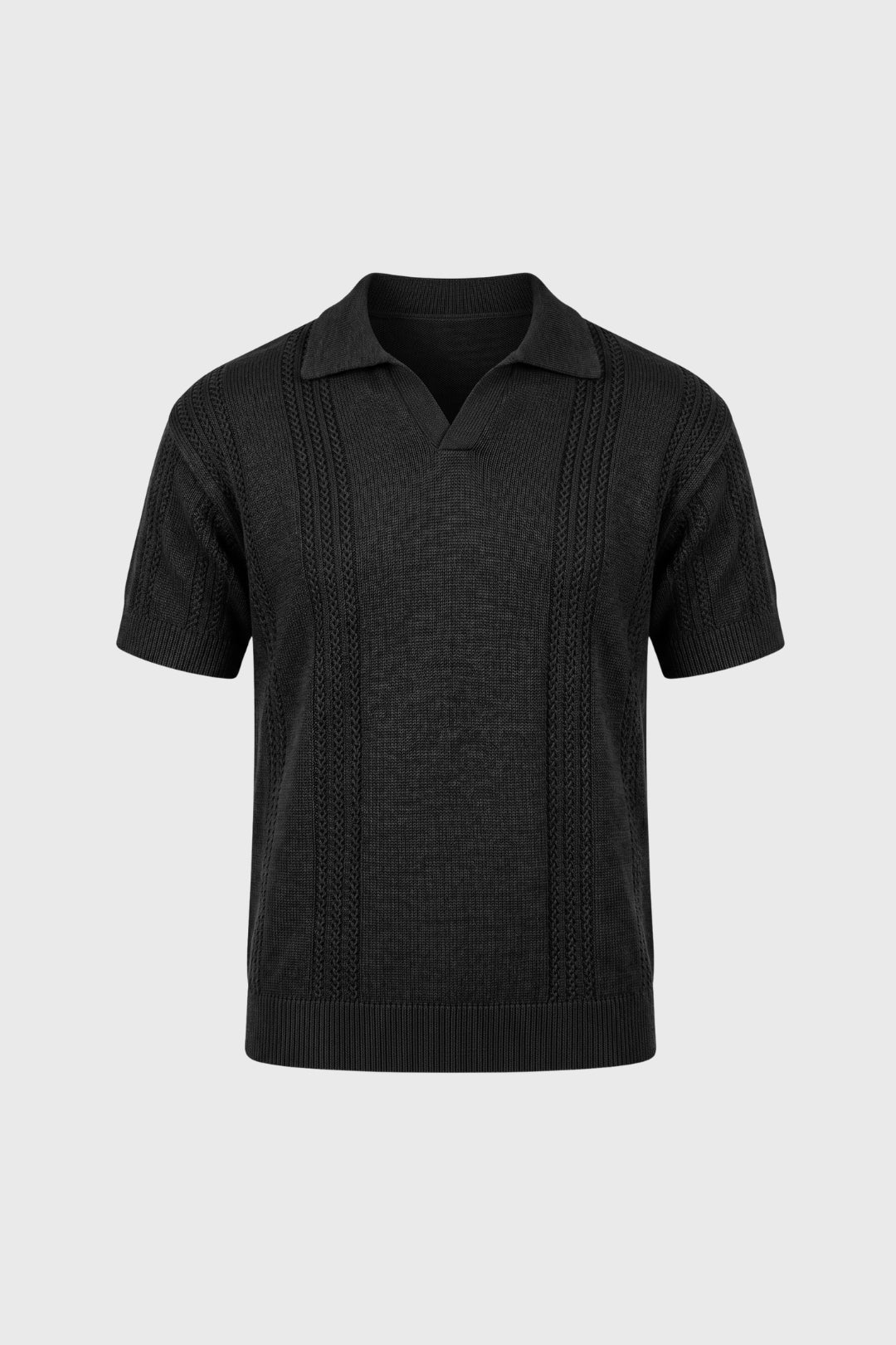 Herre Textured Knit Polo Skjorte med Åben Krave