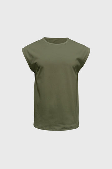Herre Ærmeløs T-Shirt Boxy Crew Neck Casual Top