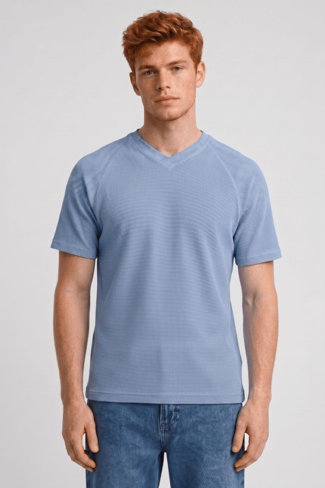 Herre Struktur V-Hals T-Shirt Kort Ærme Top