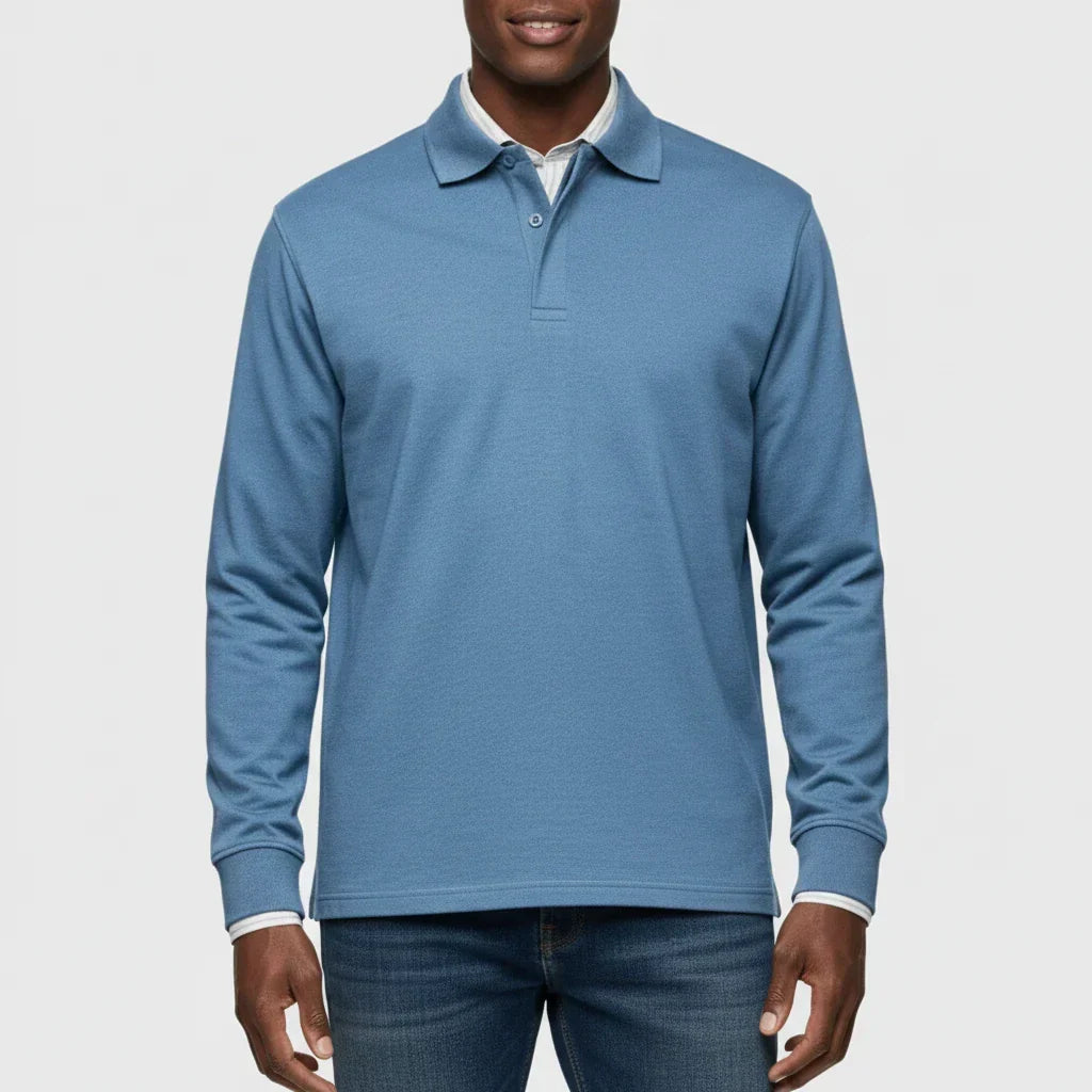 Herre Smart Casual Polo Skjorte – Langærmet Krave Top til Arbejde og Weekender