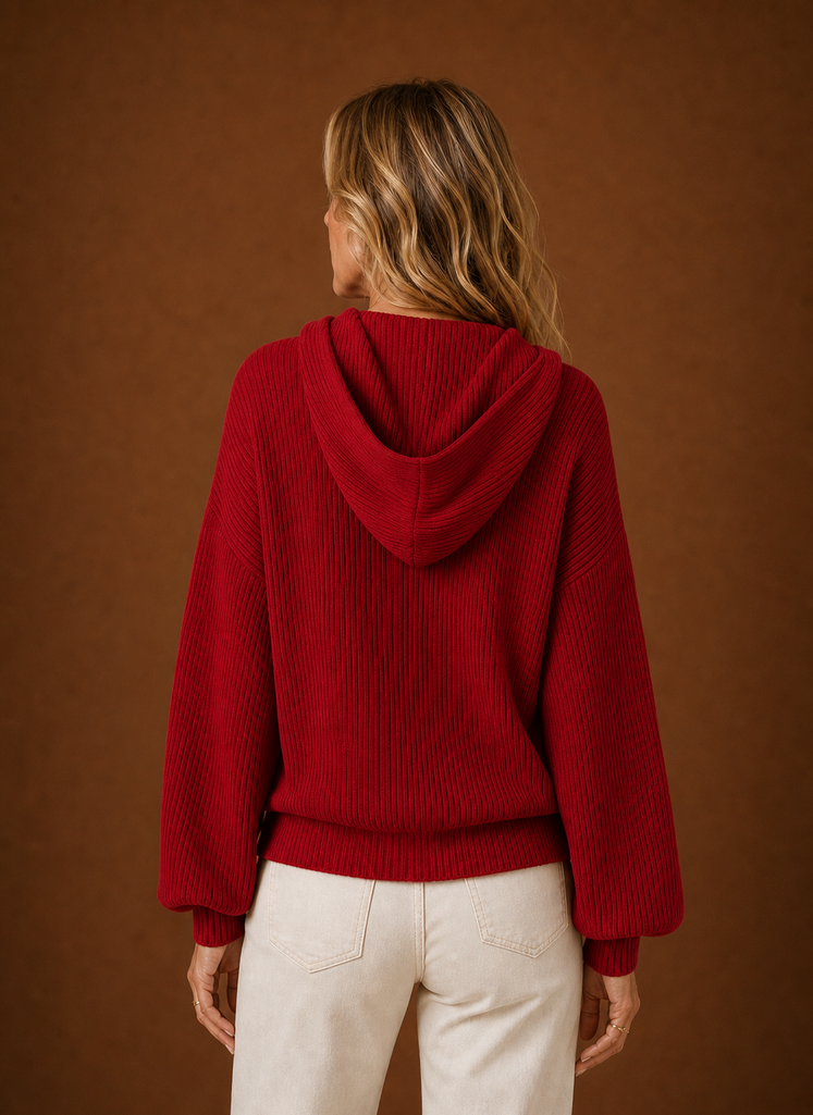 Dame Strikket Cardigan - Ribbet Hætteknap Sweater | Areleon