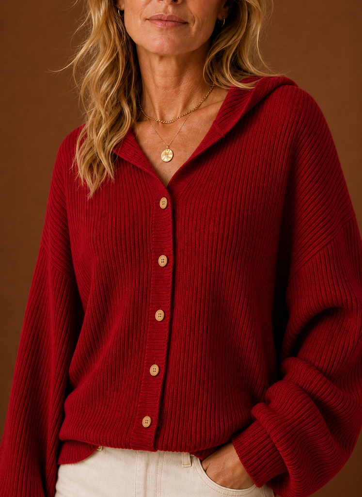 Dame Strikket Cardigan - Ribbet Hætteknap Sweater | Areleon