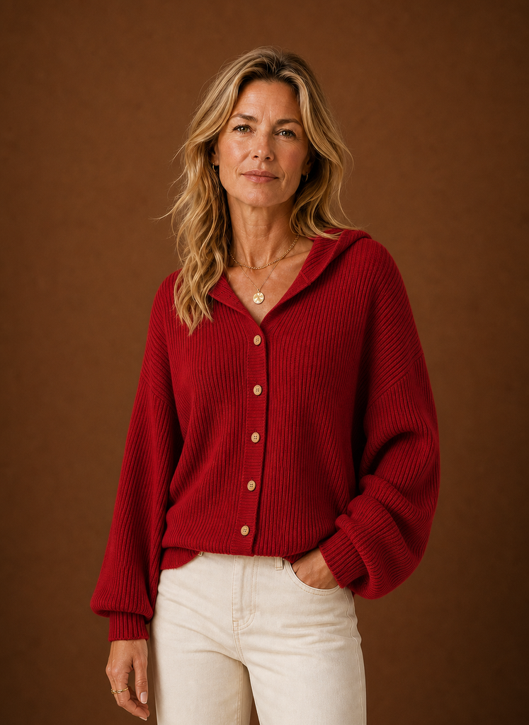 Dame Strikket Cardigan - Ribbet Hætteknap Sweater | Areleon