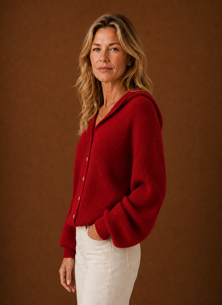 Dame Strikket Cardigan - Ribbet Hætteknap Sweater | Areleon