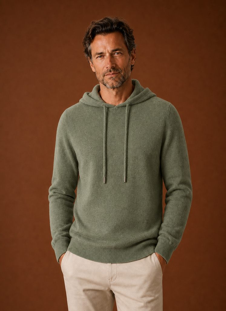 Herre Cashmere-Look Hættetrøje - Strikket Pullover | Areleon
