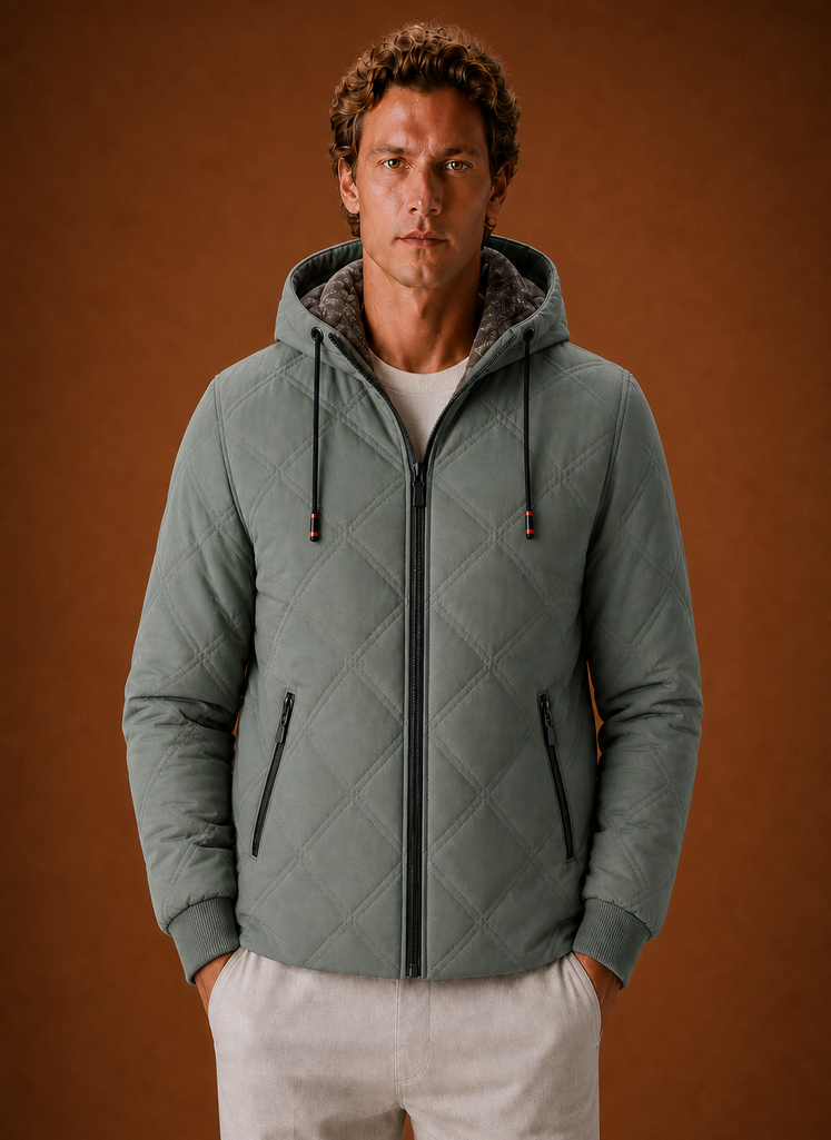 Herre Quilted Puffer Jakke - Hættejakke med Faux-Fur For | Areleon