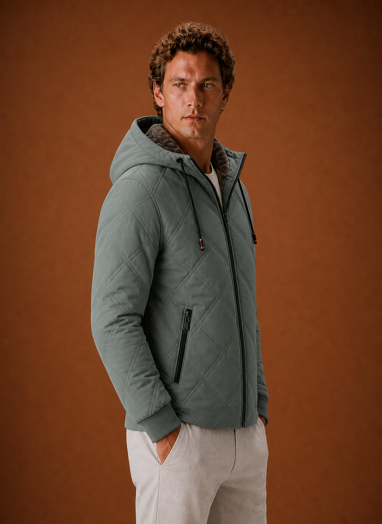 Herre Quilted Puffer Jakke - Hættefyldt Faux-Fur Foret Vinterjakke | Areleon