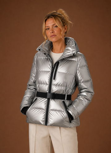 Dame Puffer Jakke - Hætte Metallic Vinterfrakke | Areleon