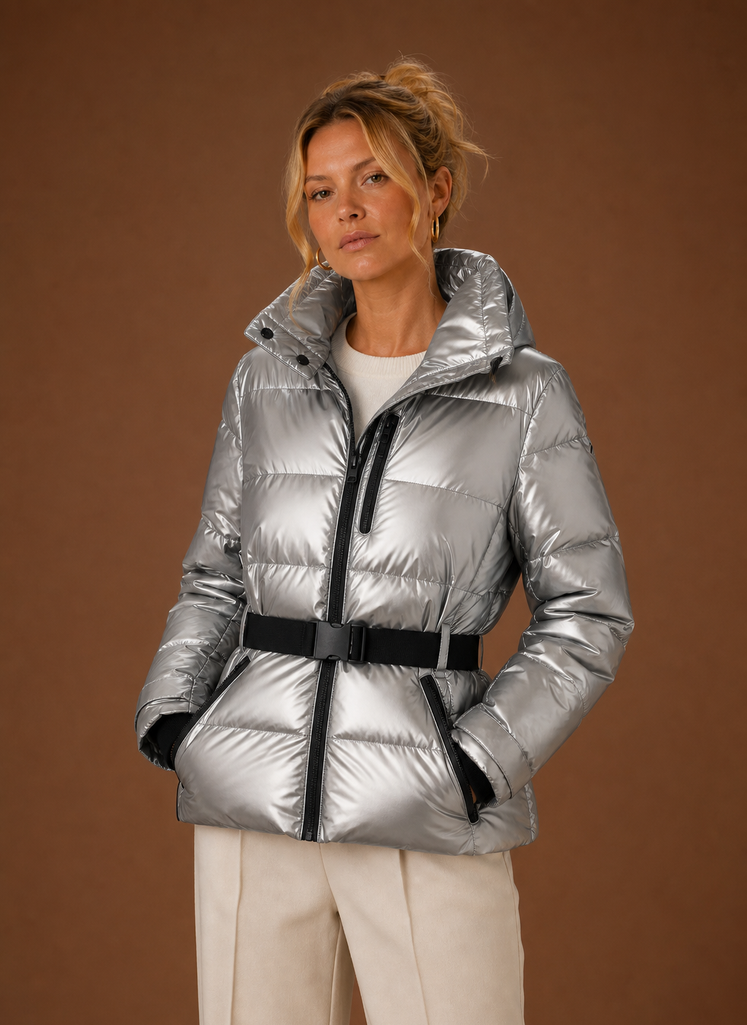 Dame Puffer Jakke - Hætte Metallic Vinterfrakke | Areleon