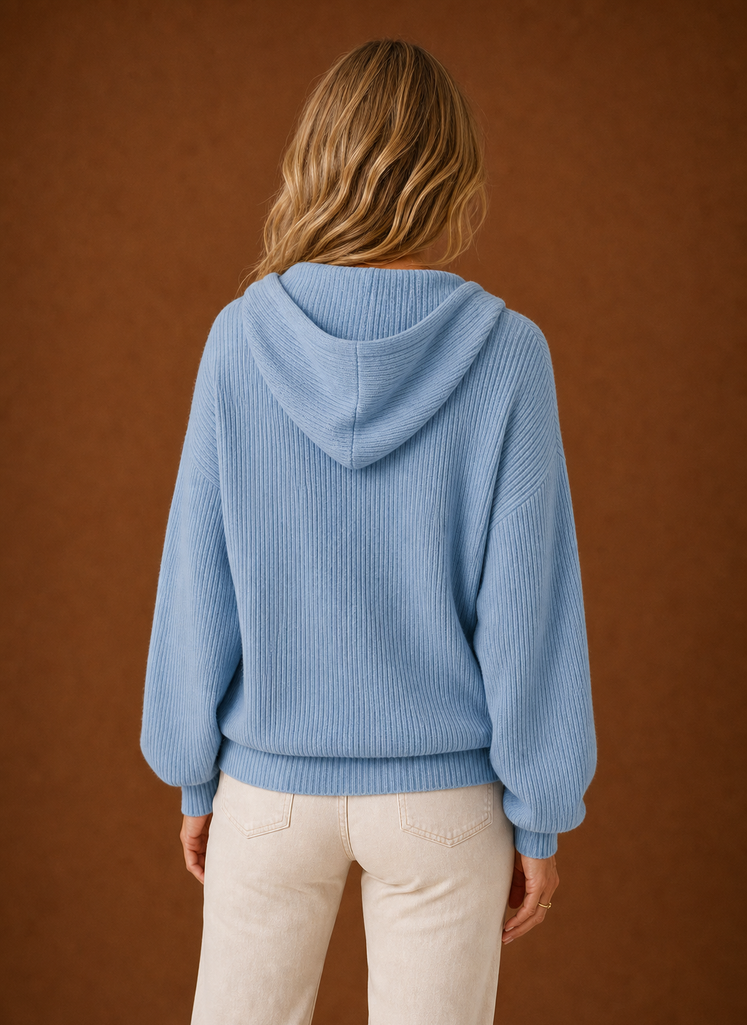 Dame Strikket Cardigan - Ribbet Hætteknap Sweater | Areleon