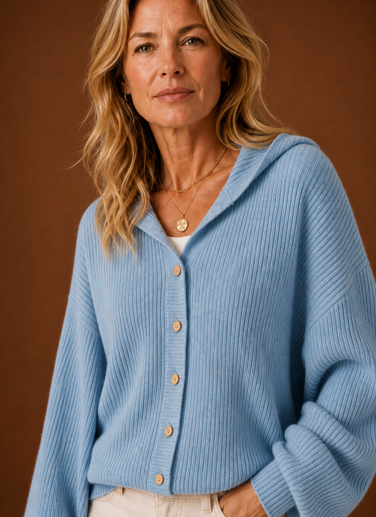 Dame Strikket Cardigan - Ribbet Hætteknap Sweater | Areleon