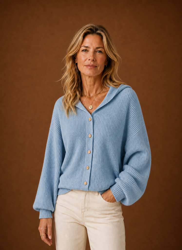 Dame Strikket Cardigan - Ribbet Hætteknap Sweater | Areleon