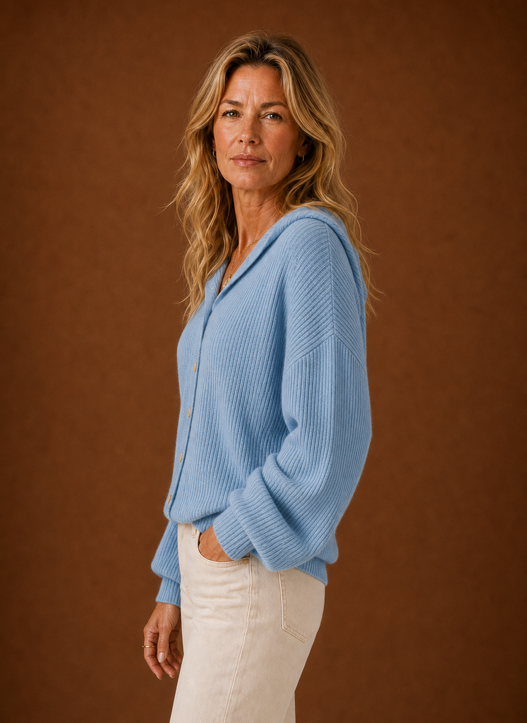 Dame Strikket Cardigan - Ribbet Hætteknap Sweater | Areleon