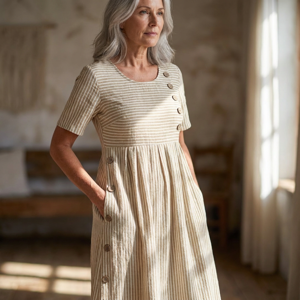 Stribet Midi Kjole