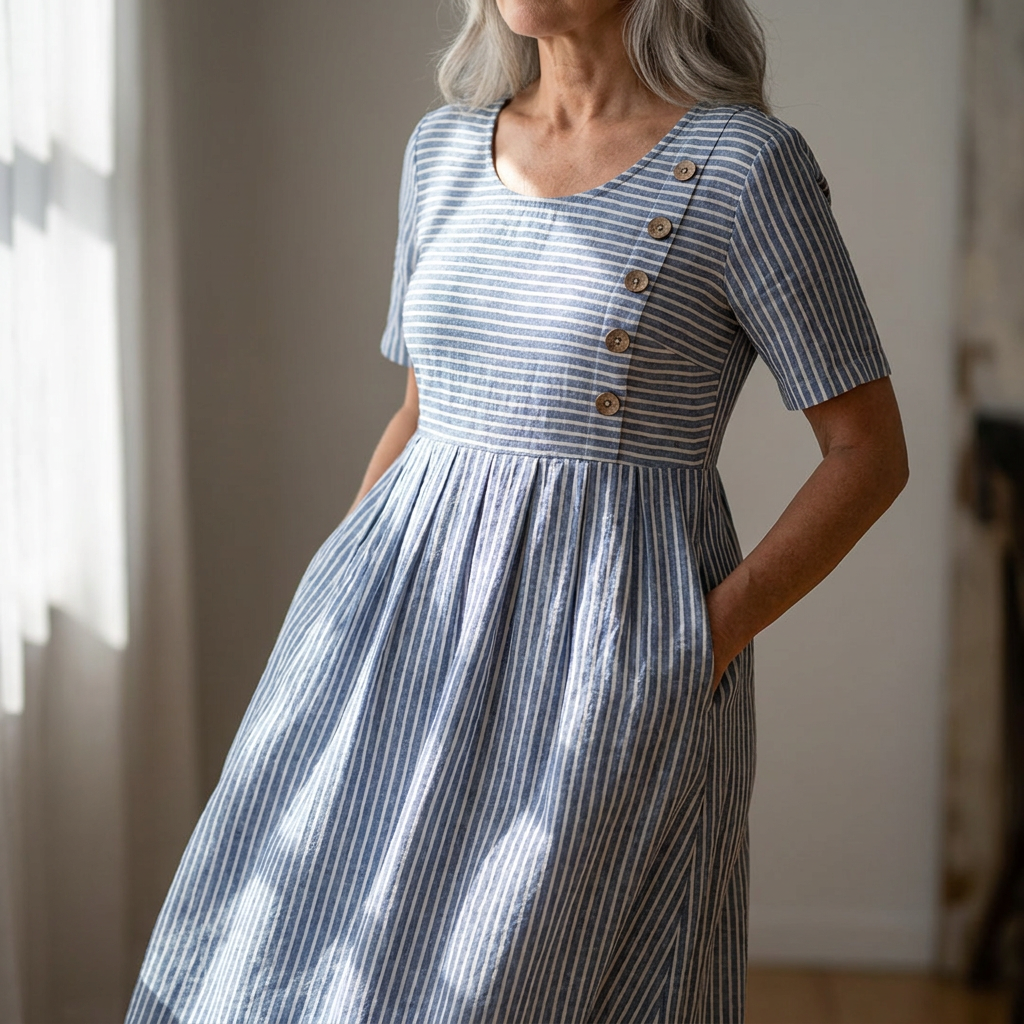 Stribet Midi Kjole