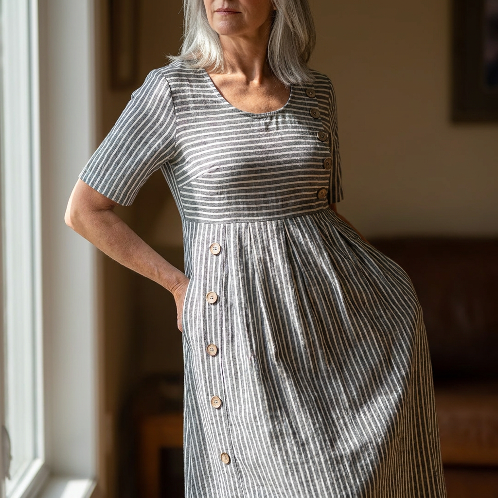 Stribet Midi Kjole