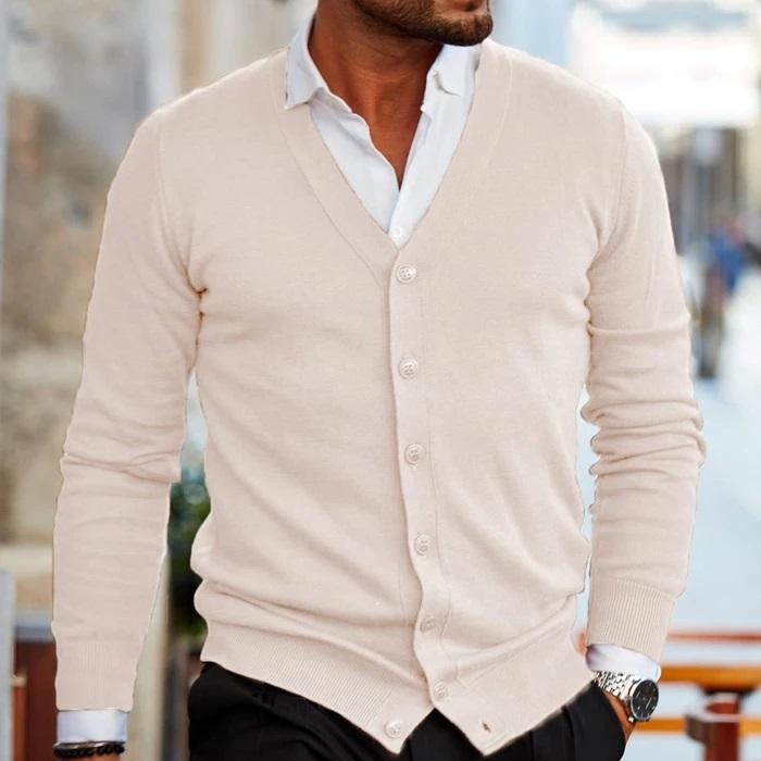 Herre Casual Cardigan V-Hals Knappet Blød Strik Smart Casual Hverdag Lagdeling