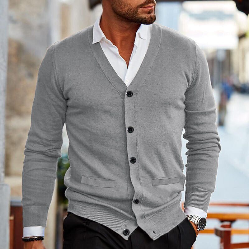 Herre Casual Cardigan V-Hals Knappet Blød Strik Smart Casual Hverdag Lagdeling