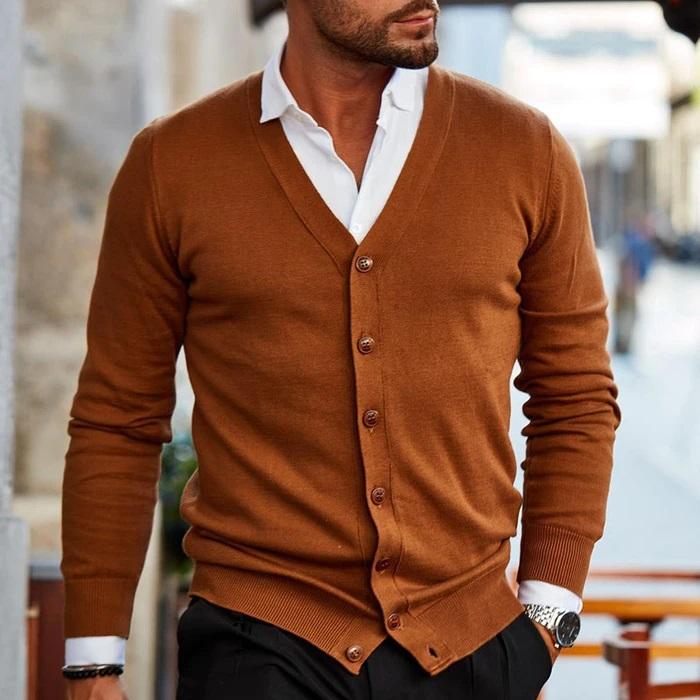 Herre Casual Cardigan V-Hals Knappet Blød Strik Smart Casual Hverdag Lagdeling