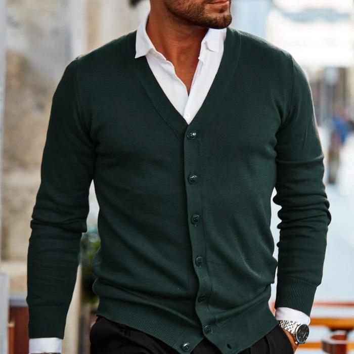 Herre Casual Cardigan V-Hals Knappet Blød Strik Smart Casual Hverdag Lagdeling