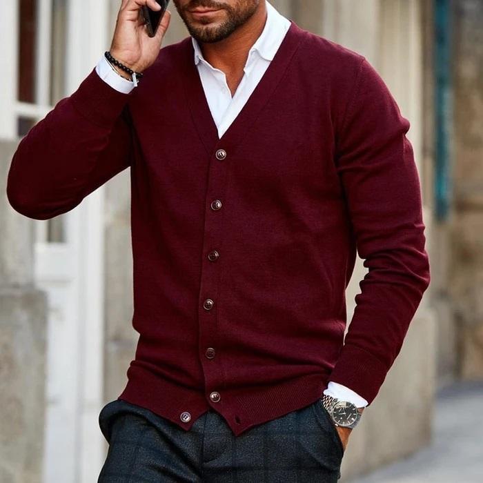 Herre Casual Cardigan V-Hals Knaplukning Behagelig Blød Strik Smart Casual Hverdag Lagdeling