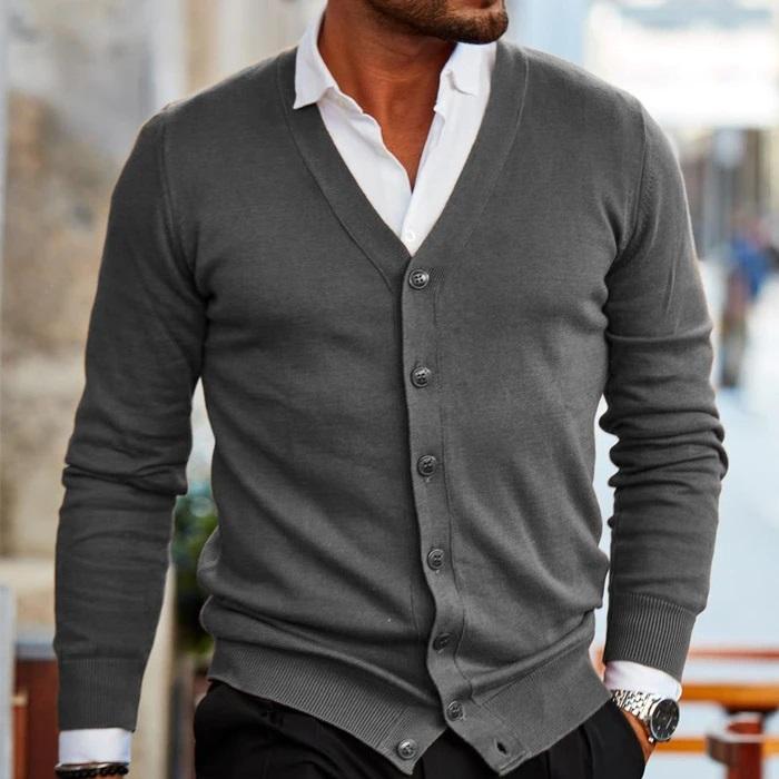 Herre Casual Cardigan V-Hals Knappet Blød Strik Smart Casual Hverdag Lagdeling