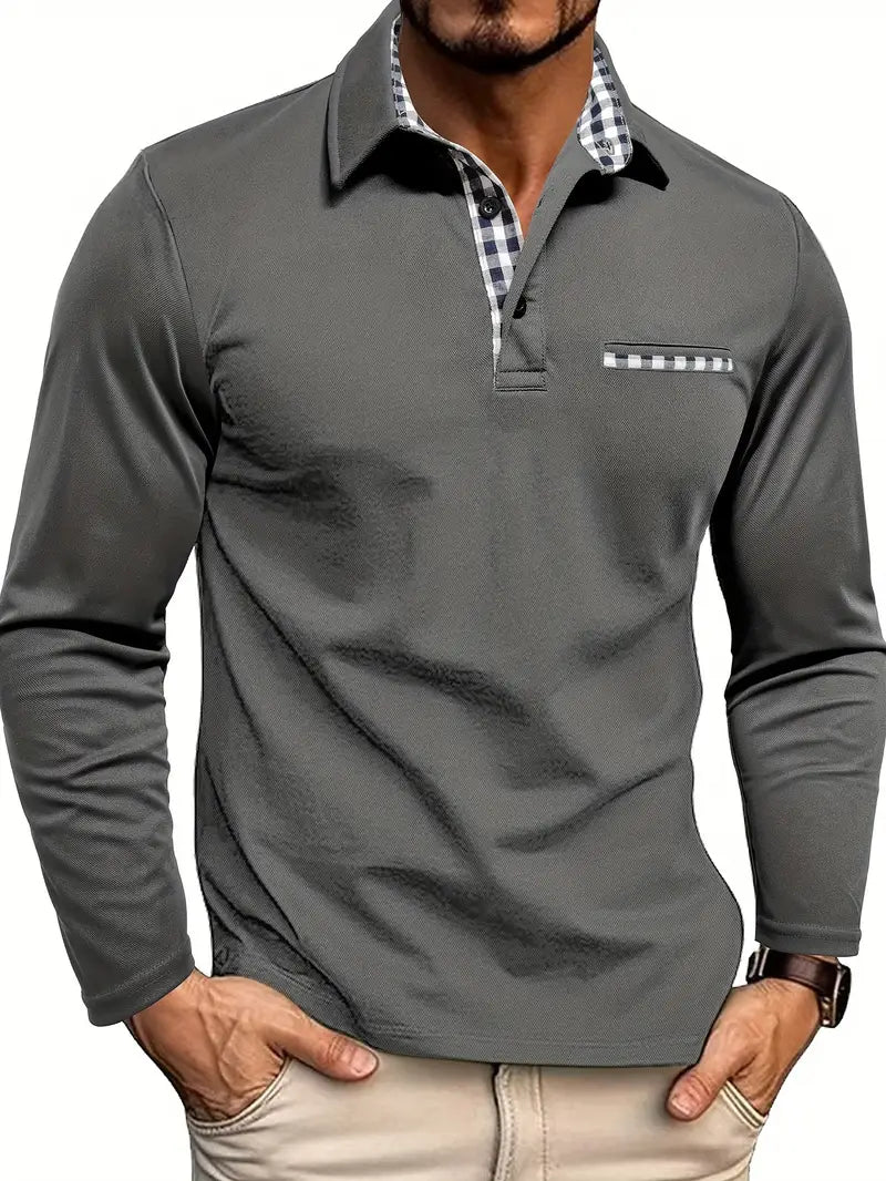Herre Langærmet Polo T-shirt Behagelig Bomuldsblanding Smart Casual Hverdag Alsidig Klassisk Top
