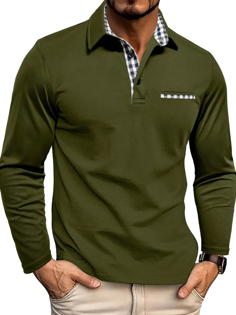 Herre Langærmet Polo T-shirt Komfortabel Bomuldsblanding Smart Casual Hverdag Alsidig Klassisk Top