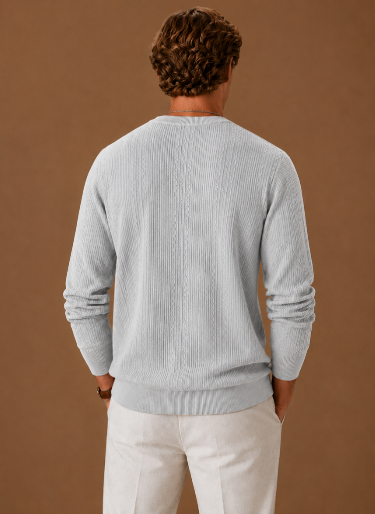Herre Kabelstrikket Sweater – Rund Hals Tekstur Pullover | Areleon