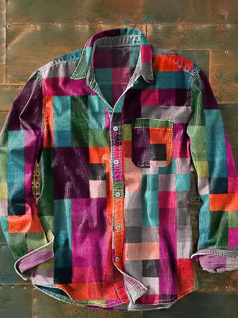 Herres Printed Langærmet Skjorte – Afslappet Casual Button-Up til Weekender og Rejser