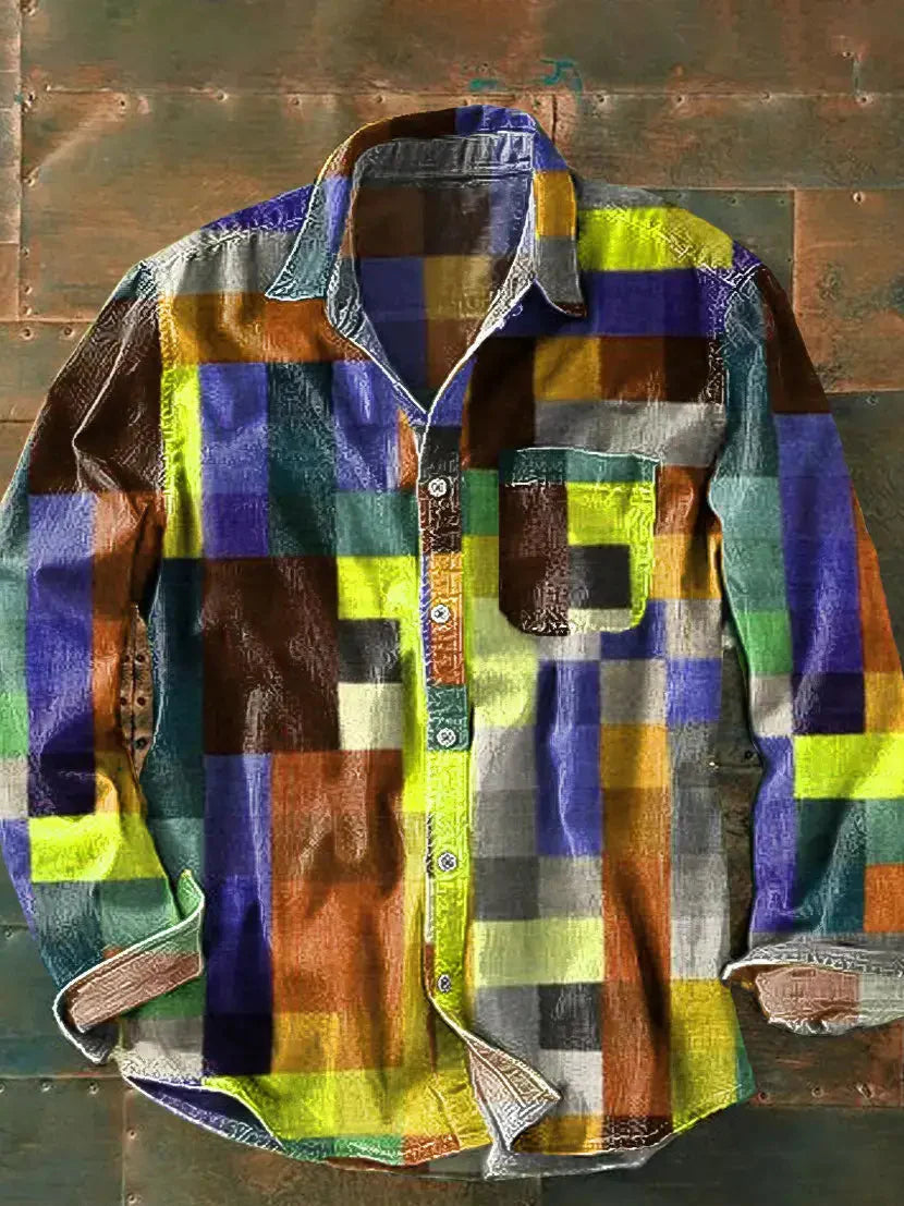 Herres Printed Langærmet Skjorte – Afslappet Casual Button-Up til Weekender og Rejser