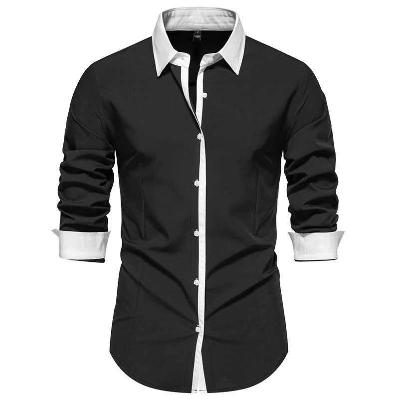 Herre Contrast-Krave Knappet Skjorte – Slim-Fit Langærmet Dress Skjorte med Contrast Placket og Manchetter til Formelle Anledninger
