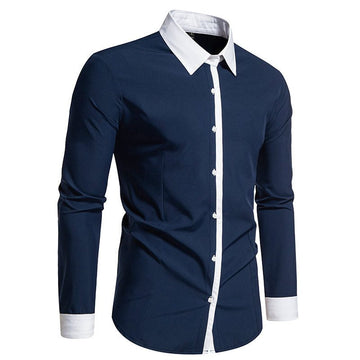 Herre Contrast-Krave Knap-Op Skjorte – Slim-Fit Langærmet Skjorte med Contrast Placket og Manchetter til Formelle Anledninger