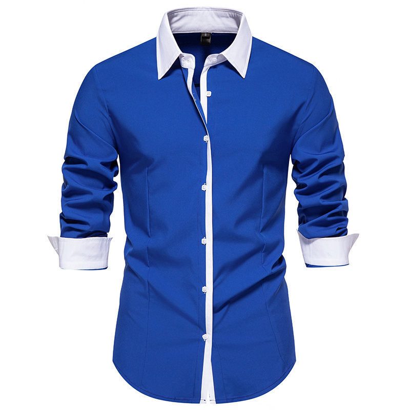 Herre Contrast-Krave Knap-Op Skjorte – Slim-Fit Langærmet Skjorte med Contrast Placket og Manchetter til Formelle Anledninger
