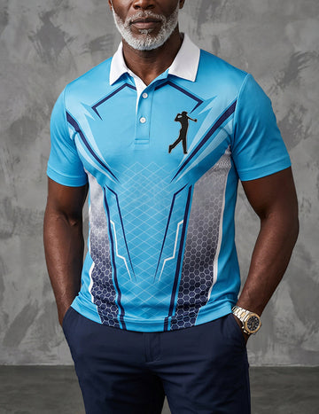 Herres Printed Golf Polo Shirt Med Kontrast Krave