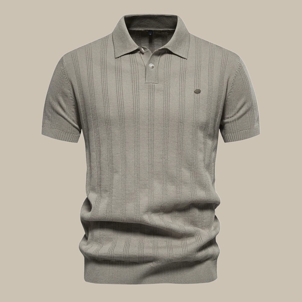 Herre Tekstureret Strik Polo Shirt – Korte Ærmer Smart Casual Top til Sommerbybrug