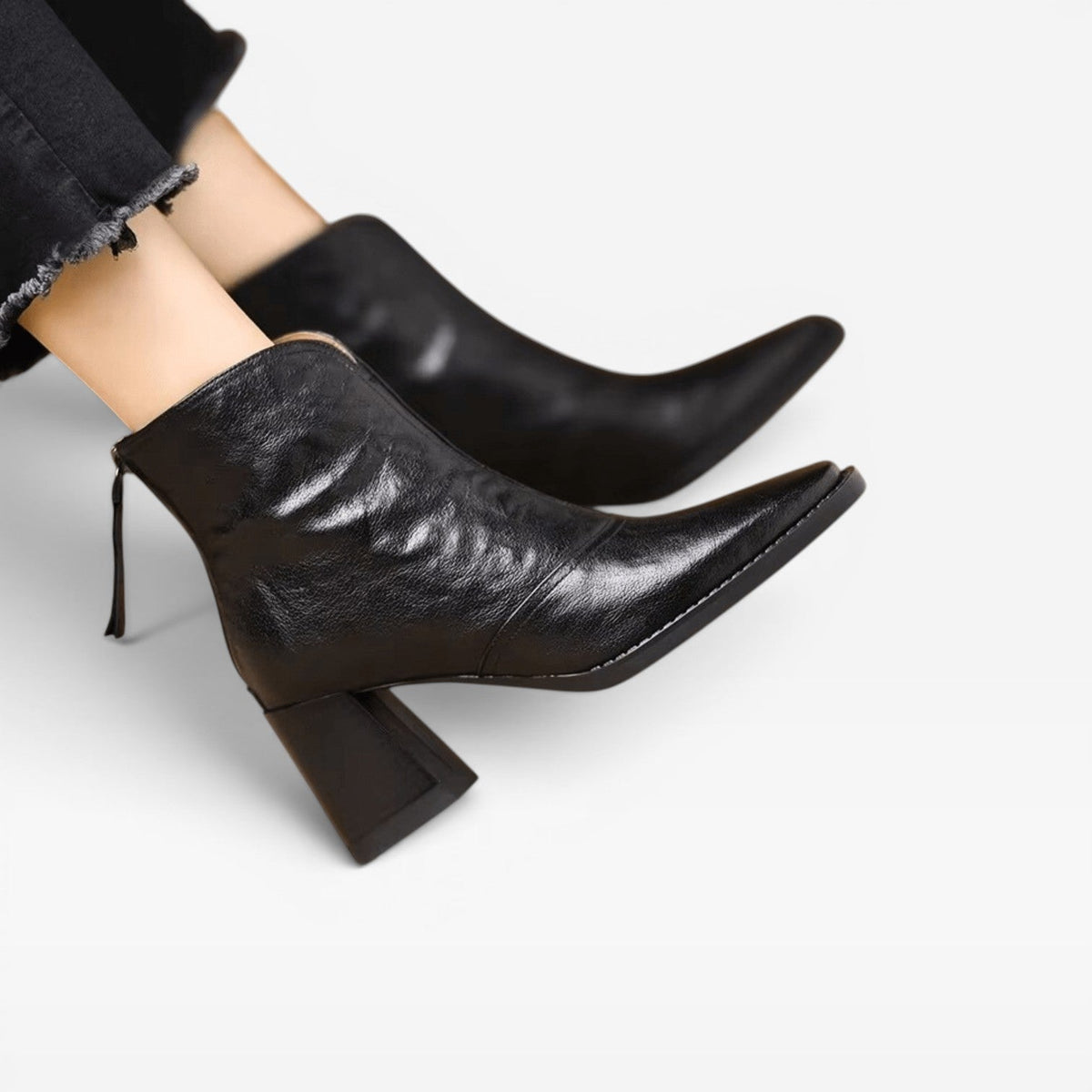 Kvinders Ankelstøvler – Elegant Firkantet Tå Chunky Blokhæls Slip-On Stil