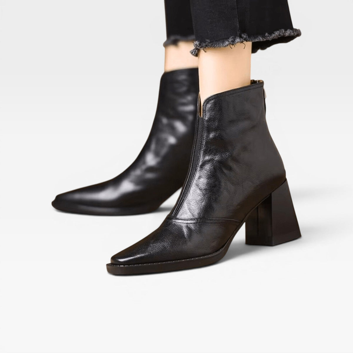 Kvinders Ankelstøvler – Elegant Firkantet Tå Chunky Blokhæls Slip-On Stil
