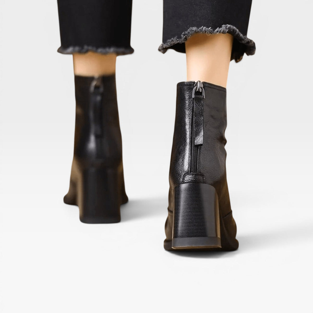 Kvinders Ankelstøvler – Elegant Firkantet Tå Chunky Blokhæls Slip-On Stil