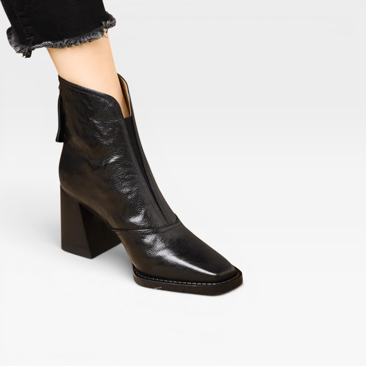 Kvinders Ankelstøvler – Elegant Firkantet Tå Chunky Blokhæls Slip-On Stil