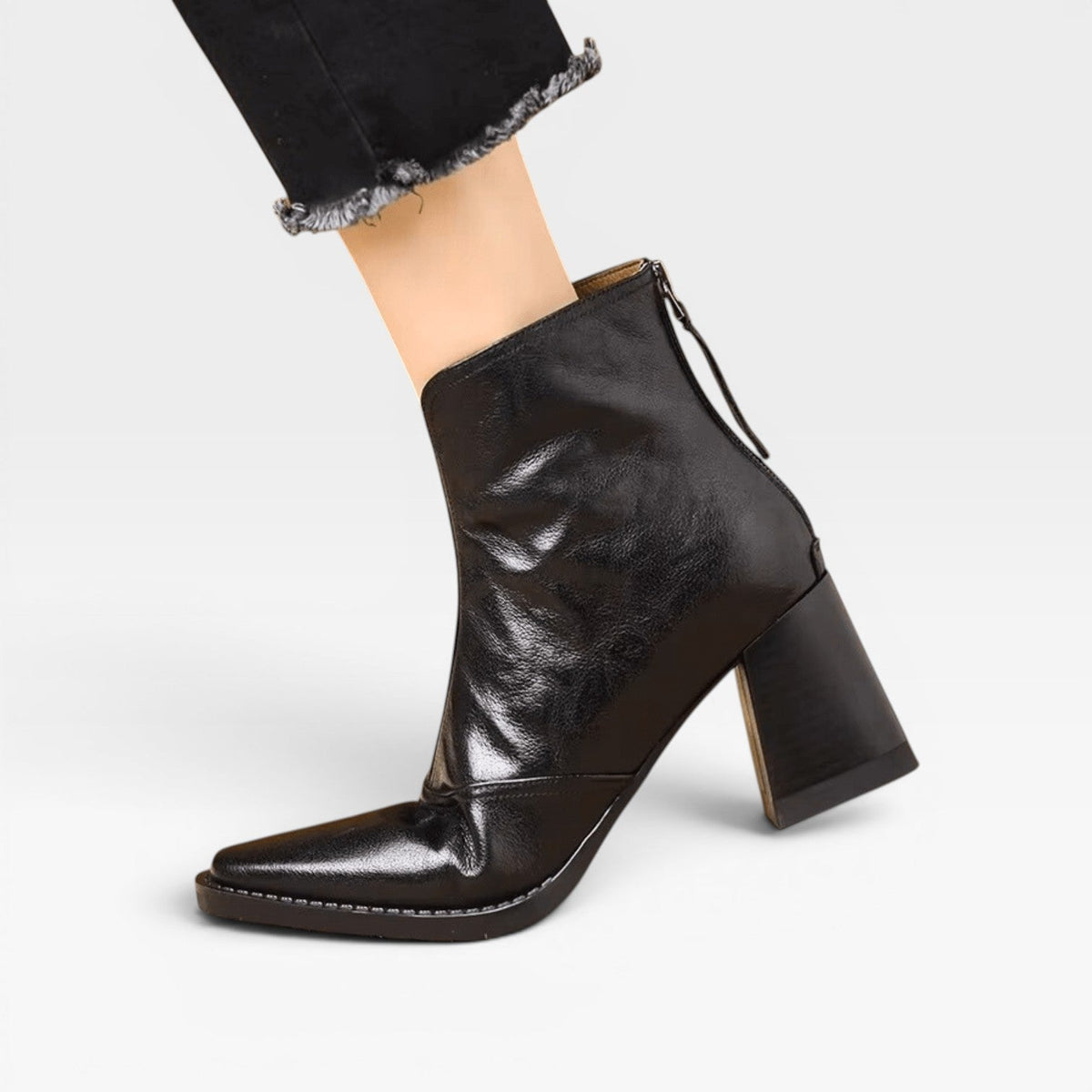Kvinders Ankelstøvler – Elegant Firkantet Tå Chunky Blokhæls Slip-On Stil