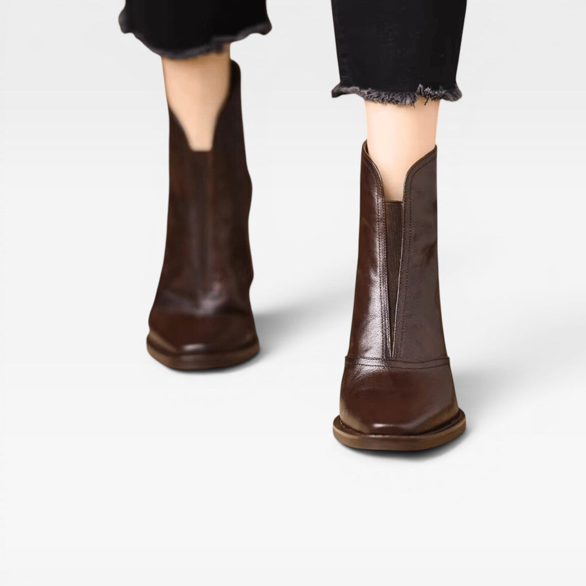 Kvinders Ankelstøvler – Elegant Firkantet Tå Chunky Blokhæls Slip-On Stil