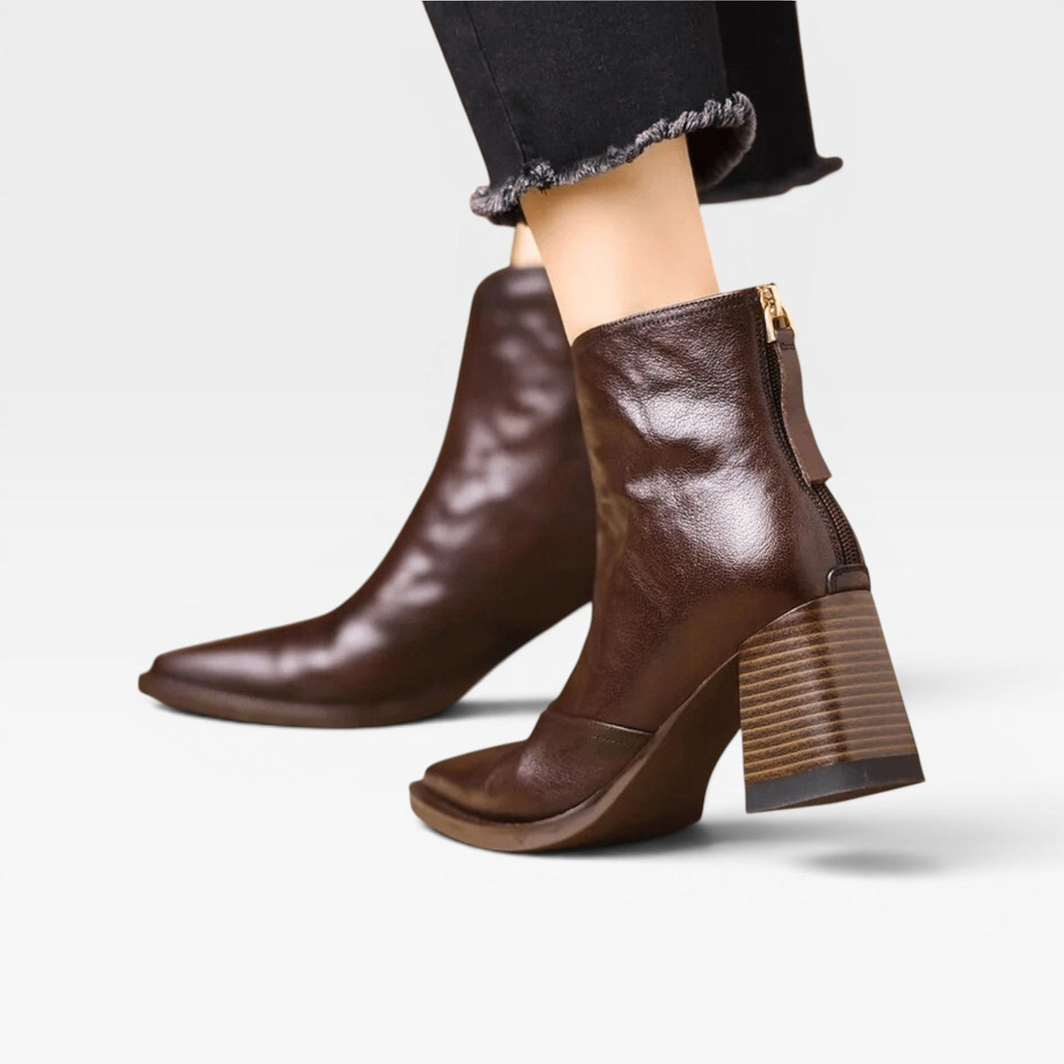 Kvinders Ankelstøvler – Elegant Firkantet Tå Chunky Blokhæls Slip-On Stil