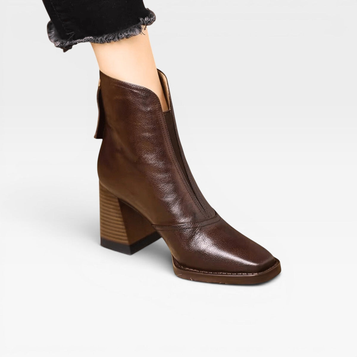 Kvinders Ankelstøvler – Elegant Firkantet Tå Chunky Blokhæls Slip-On Stil