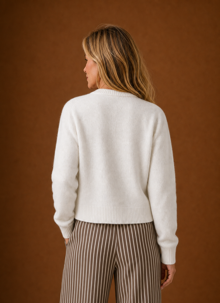 Dame Strikket Cardigan - Knappet Crew Neck Sweater | Areleon