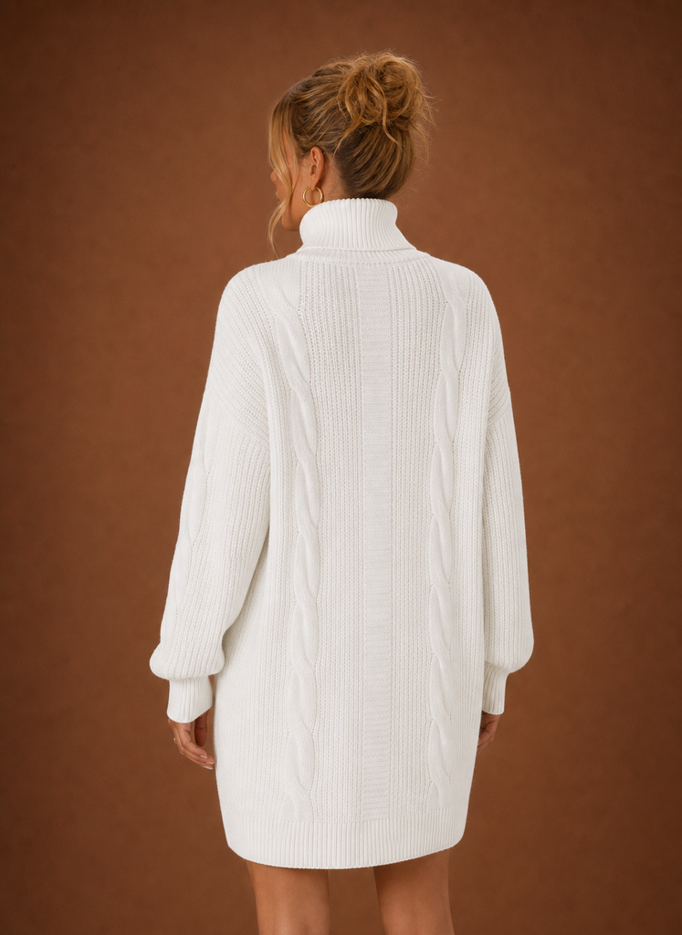 Kvinders Turtleneck Sweater Kjole - Pullover Strikket Kjole | Areleon