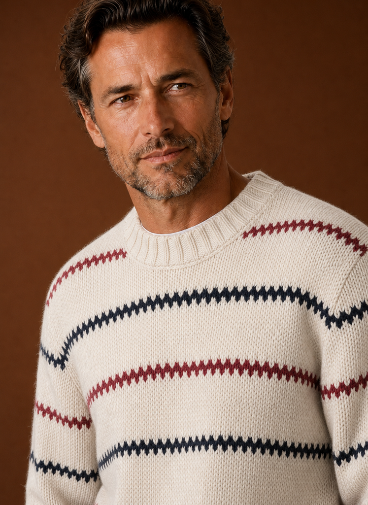 Herre Stribet Strik Crewneck Sweater | Areleon