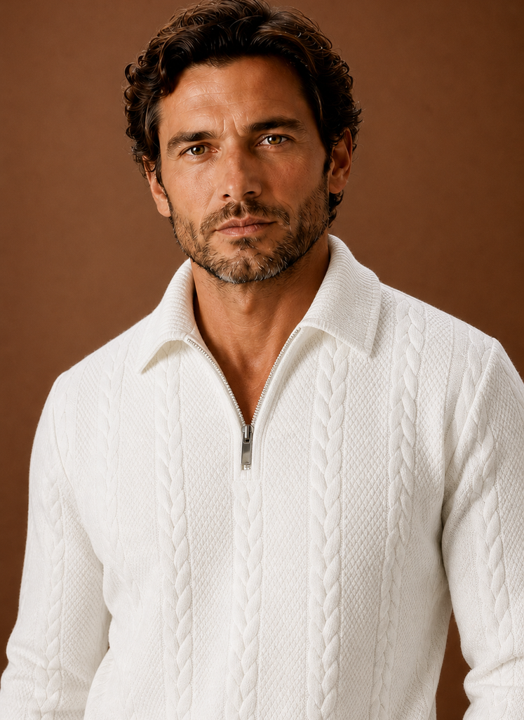 Mænds Kabelstrik Quarter Zip Sweater | Areleon