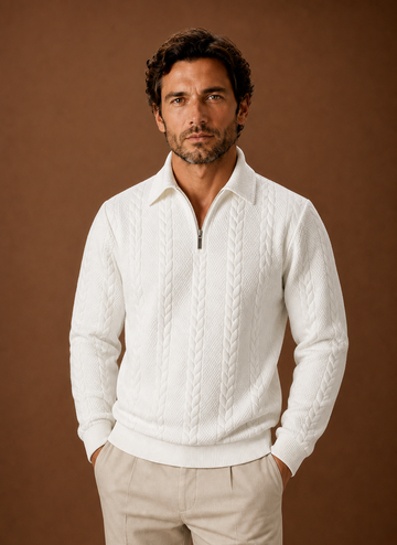 Mænds Kabelstrik Quarter Zip Sweater | Areleon